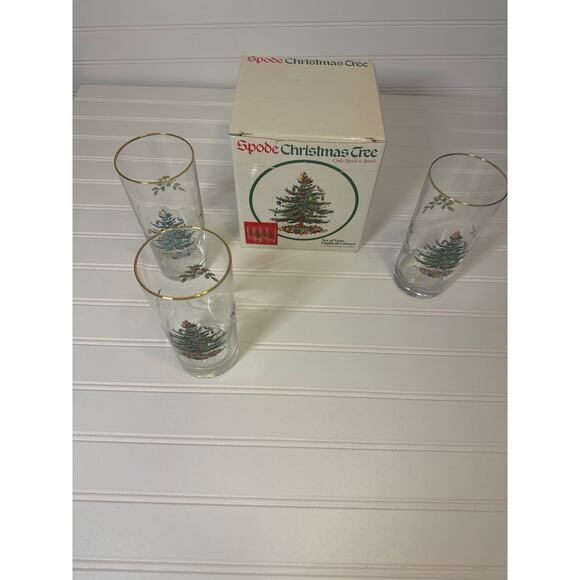 Spode Christmas Tree 15oz Highball Glasses Gold-Rimmed Elegant Holiday- SET OF 3 - Picture 2 of 9